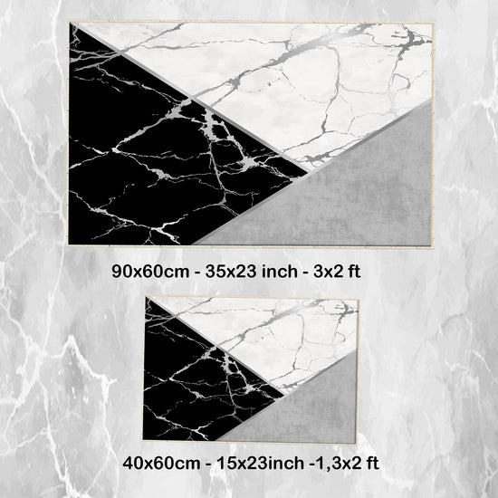 Black Gray White Marble Pattern Bathroom Rug, Geometic Non Slip Quick Dry Bath Mat - Geometric Toilet Mat, Soft Washable Modern Decor