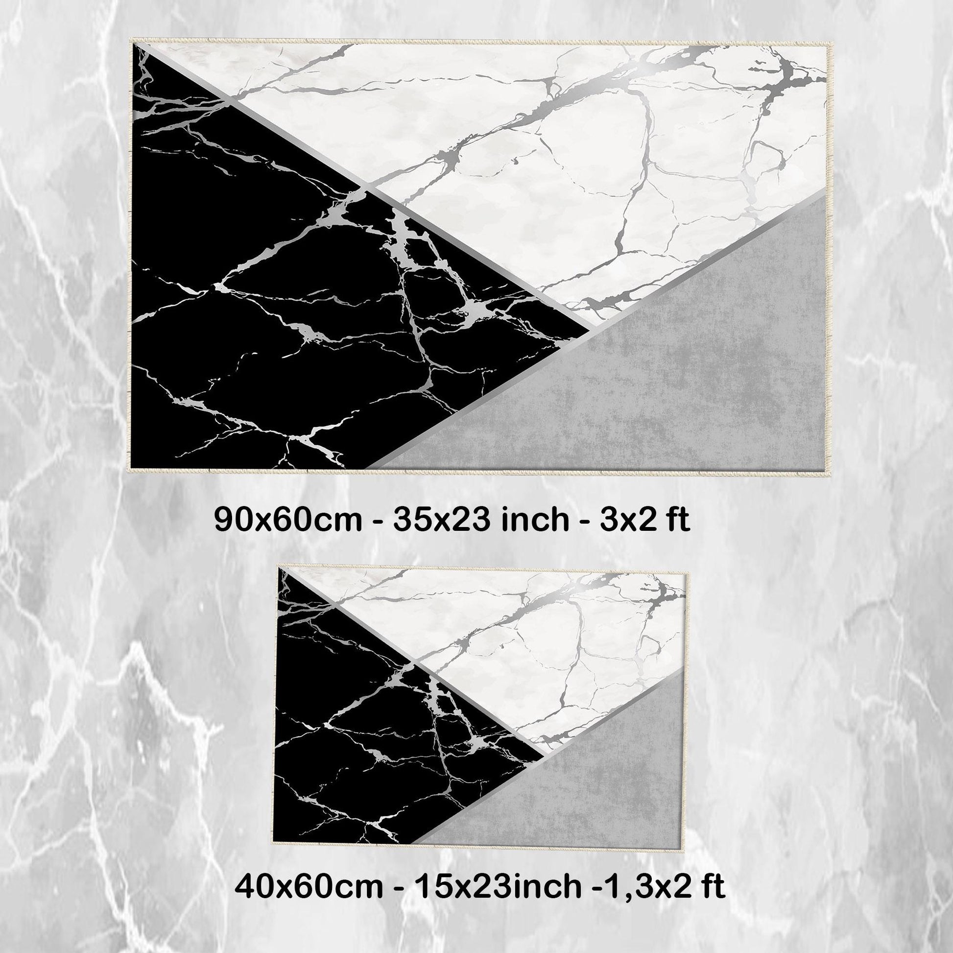 Black Gray White Marble Pattern Bathroom Rug, Geometic Non Slip Quick Dry Bath Mat - Geometric Toilet Mat, Soft Washable Modern Decor