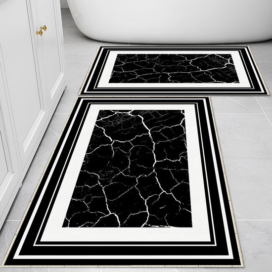 Black White Marble Border Pattern Bathroom Rug, Geometic Non Slip Quick Dry Bath Mat - Geometric Toilet Mat, Soft Washable Modern Decor