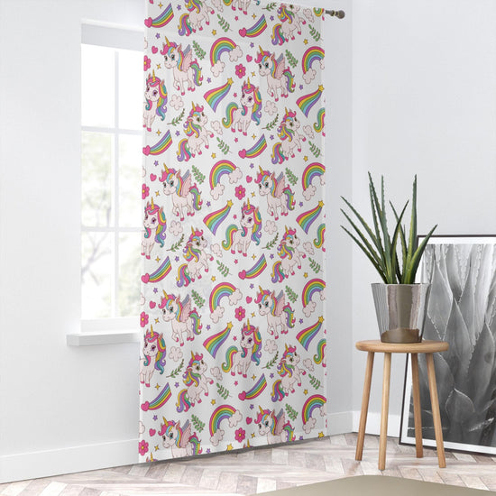 Sheer Unicorn Curtain for Girls Kids Room - Colorful Rainbow Floral Nursery Net Voile, Lightweight Machine Washable - Matching Accessories