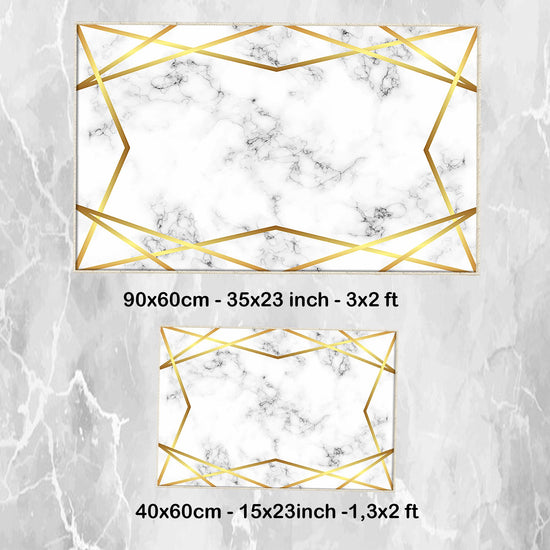 Golden Lines Marble Bathroom Rug Non Slip Quick Dry Bath Mat Geometric Washable Soft Modern Toilet Mat with Border Lines