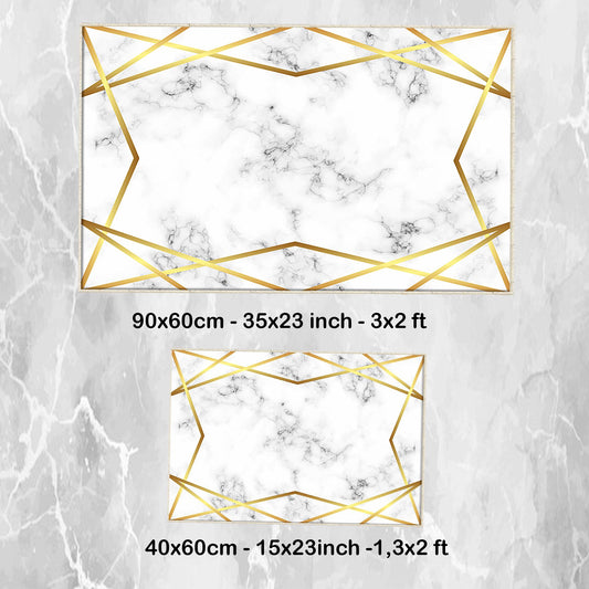 Golden Lines Marble Bathroom Rug Non Slip Quick Dry Bath Mat Geometric Washable Soft Modern Toilet Mat with Border Lines