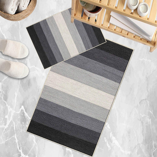 Gray Cream Black Border Bathroom Rug Non Slip Quick Dry Bath Mat Geometric Washable Soft Modern Toilet Mat