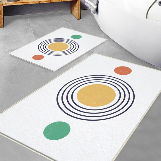 Orange Yellow Black Geometric Minimal Bathroom Rug, Non Slip Quick Dry Bath Mat, Washable Soft Modern Toilet Mat