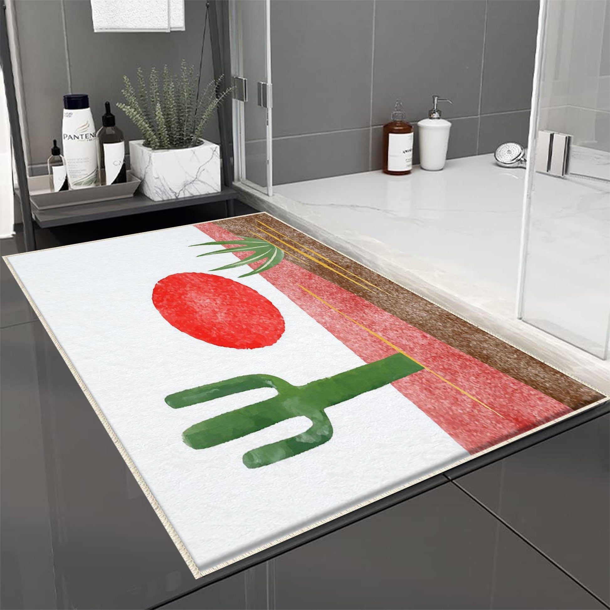 Sunset Western Cactus Bathroom Rug, Non Slip Quick Dry Bath Mat, Washable Soft Modern Toilet Mat