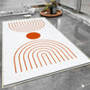 White Orange Minimal Geometric Bathroom Rug, Non Slip Quick Dry Bath Mat, Washable Soft Modern Toilet Mat