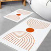 White Orange Minimal Geometric Bathroom Rug, Non Slip Quick Dry Bath Mat, Washable Soft Modern Toilet Mat