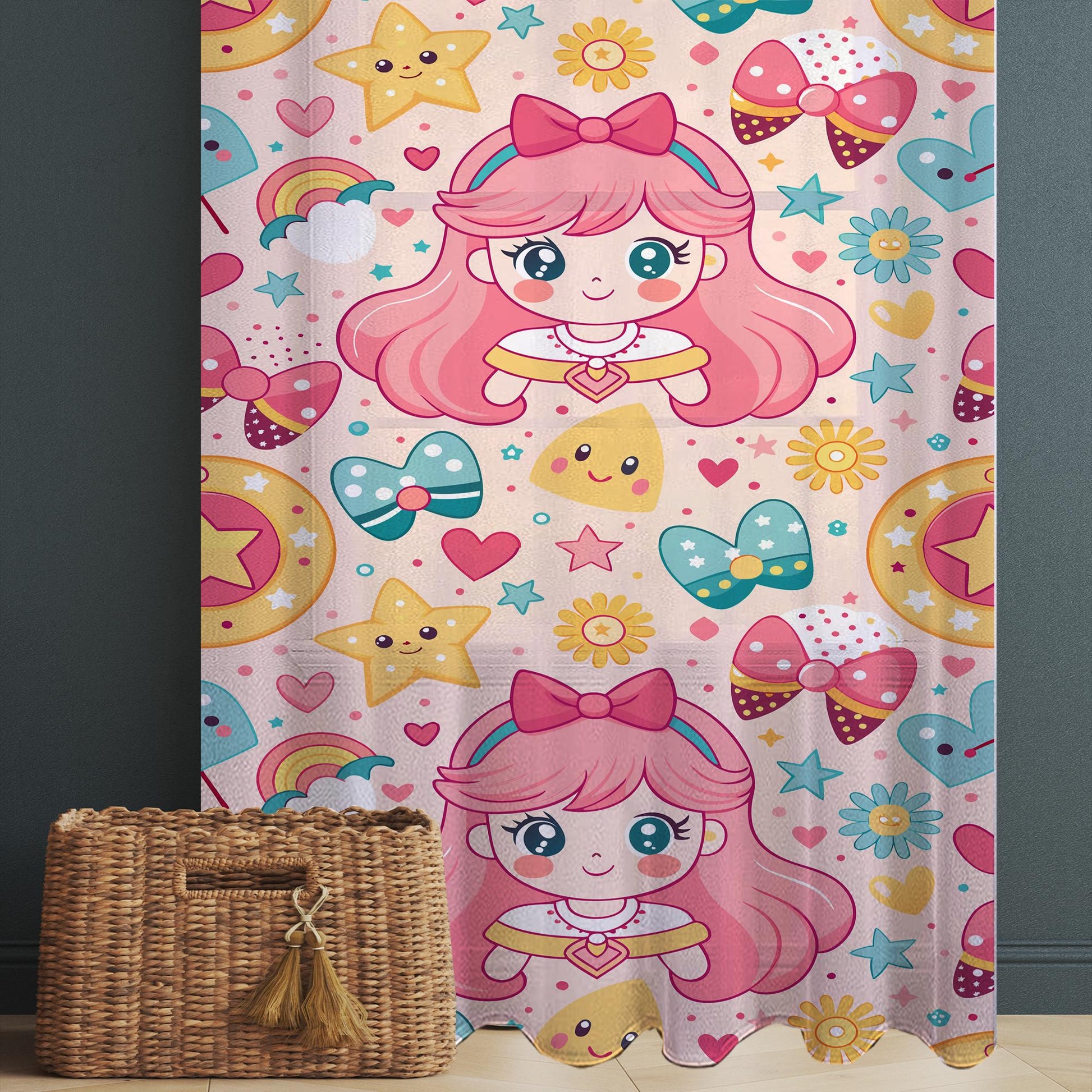 Sheer Cute Pink Princess Curtain for Girls Kids Room – Colorful Nursery Net Voile, Lightweight & Machine Washable - Matching Accessories