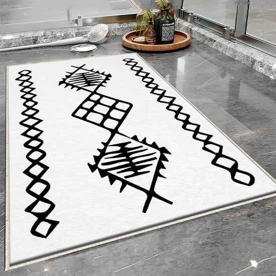 Black White Aztec Tribal Boho Geometric Bathroom Rug, Non Slip Quick Dry Bath Mat, Washable Soft Modern Toilet Mat