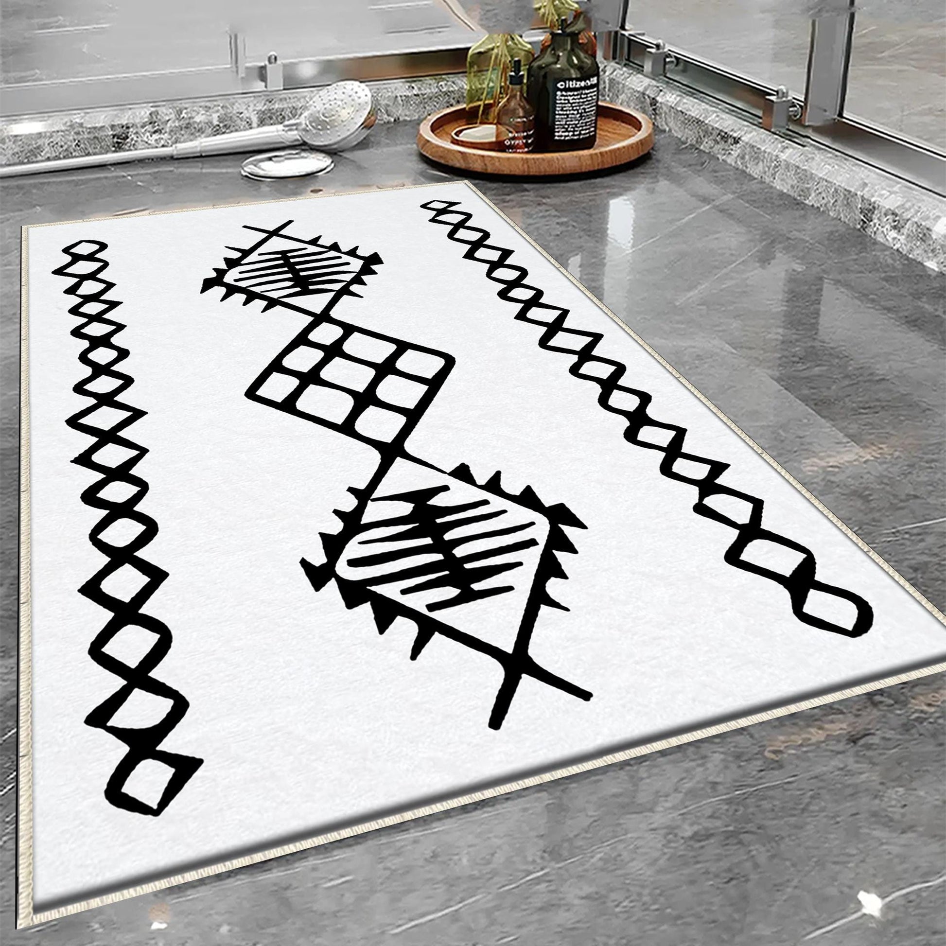 Black White Aztec Tribal Boho Geometric Bathroom Rug, Non Slip Quick Dry Bath Mat, Washable Soft Modern Toilet Mat
