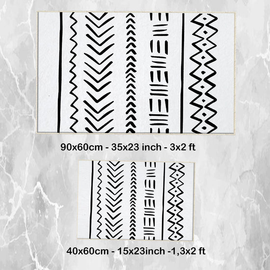 Black White Aztec Tribal Boho Geometric Bathroom Rug, Non Slip Quick Dry Bath Mat, Washable Soft Modern Toilet Mat