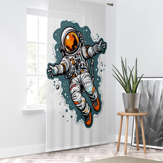 Astronaut Space Sheer Curtain for Kids Room –Boys Nursery Net Voile, Lightweight & Machine Washable - Matching Accessories