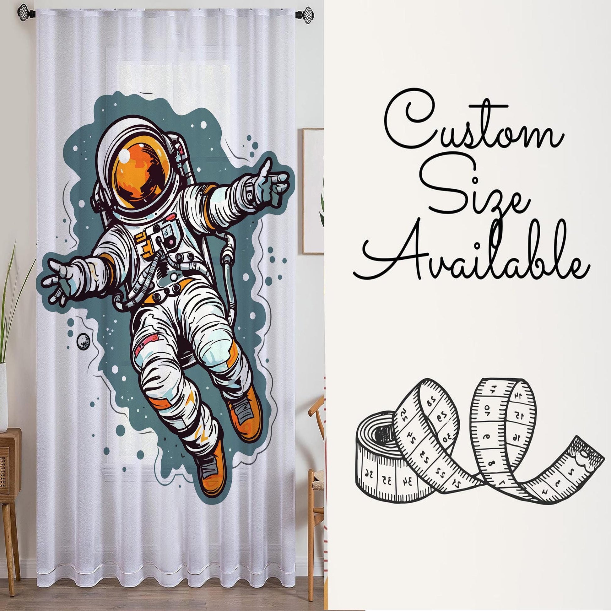 Astronaut Space Sheer Curtain for Kids Room –Boys Nursery Net Voile, Lightweight & Machine Washable - Matching Accessories