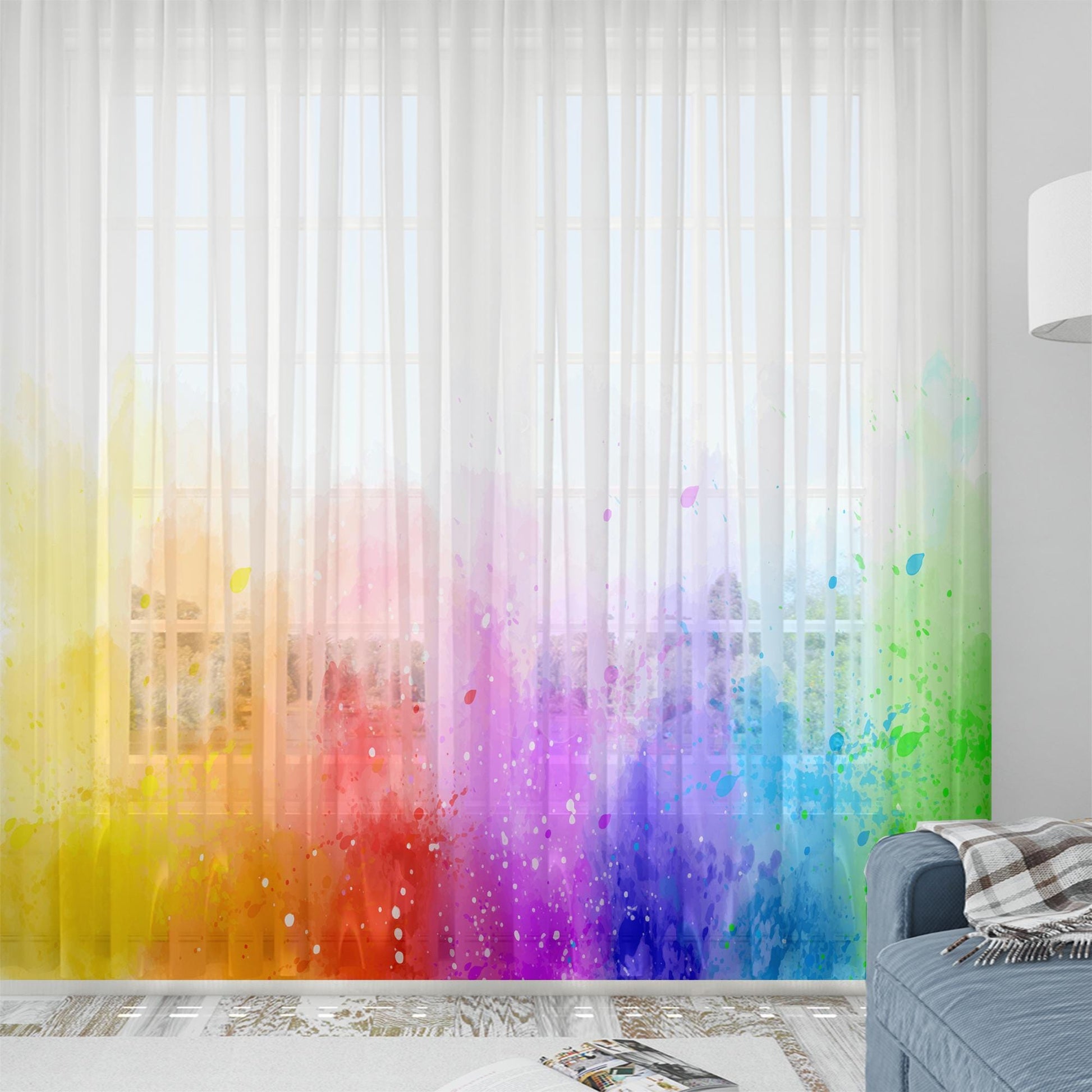 Colorful Rainbow Sheer Curtain for Girls Kids Room –Baby Nursery Net Voile, Lightweight & Machine Washable - Matching Accessories