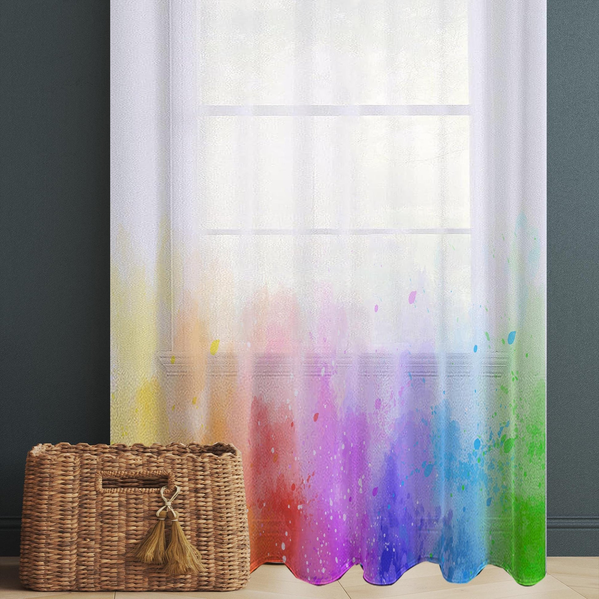 Colorful Rainbow Sheer Curtain for Girls Kids Room –Baby Nursery Net Voile, Lightweight & Machine Washable - Matching Accessories