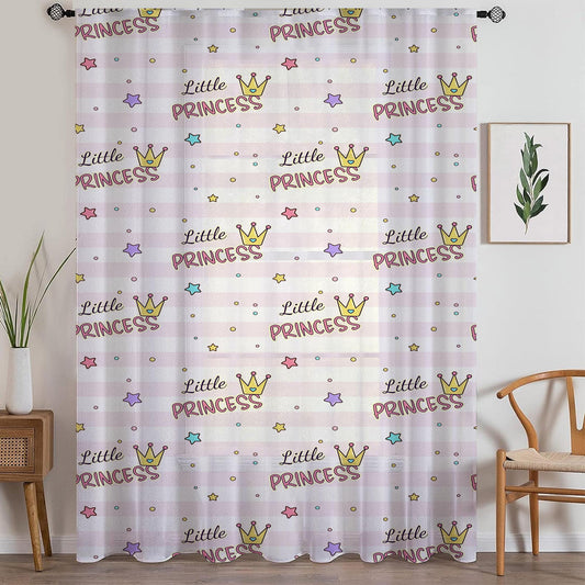 Princess Pink White Sheer Curtain for Girls Kids Room –Little Princess Nursery Net Voile, Lightweight & Machine Washable