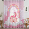 Pink Princess Castle Sheer Curtain for Girls Room, Lightweight Pink Nursery Net Voile, Kids Room Window Drapes, Machine Washable