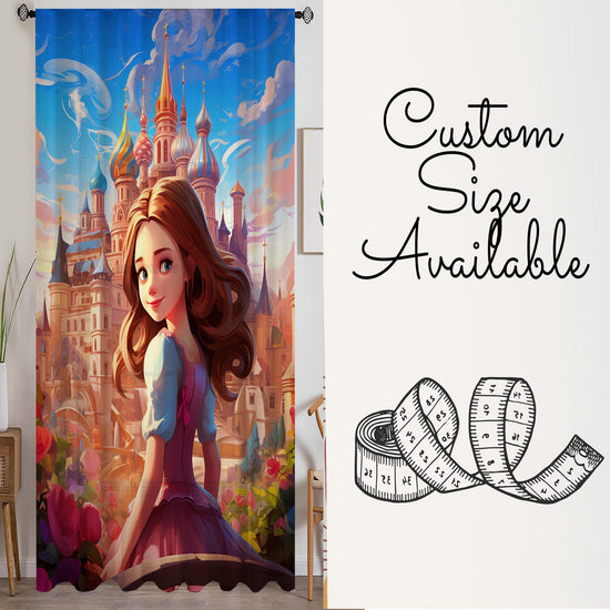Pink Princess Castle Sheer Curtain for Girls Room, Lightweight Princess Nursery Net Voile, Kids Room Window Drapes, Machine Washable