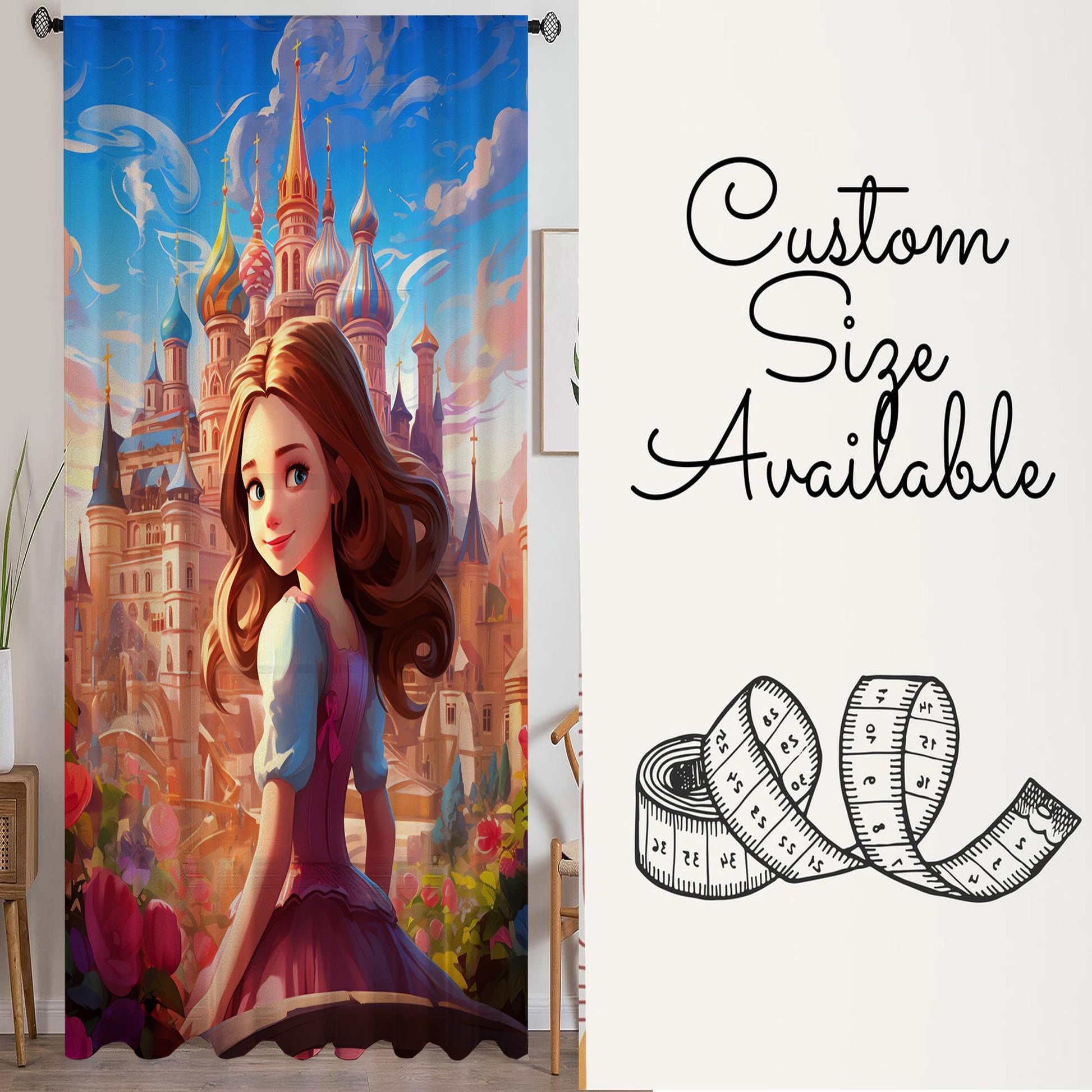 Pink Princess Castle Sheer Curtain for Girls Room, Lightweight Princess Nursery Net Voile, Kids Room Window Drapes, Machine Washable