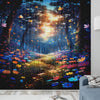 Colorful Flowers Woodland Path Sheer Curtain for Girls Room, Lightweight Floral Nursery Net Voile, Kids Room Window Drapes, Machine Washable