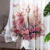 Fairy Princess Floral Pink Sheer Curtain for Girls Room, Lightweight Flowers Nursery Net Voile, Kids Room Window Drapes, Machine Washable