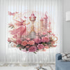 Fairy Princess Floral Pink Sheer Curtain for Girls Room, Lightweight Flowers Nursery Net Voile, Kids Room Window Drapes, Machine Washable