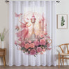 Fairy Princess Floral Pink Sheer Curtain for Girls Room, Lightweight Flowers Nursery Net Voile, Kids Room Window Drapes, Machine Washable