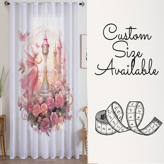 Fairy Princess Floral Pink Sheer Curtain for Girls Room, Lightweight Flowers Nursery Net Voile, Kids Room Window Drapes, Machine Washable