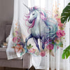 Unicorn Curtains Flower Sheer Curtain for Girls Room, Lightweight Animal Floral Nursery Net Voile, Kids Room Window Drapes, Machine Washable