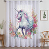 Unicorn Curtains Flower Sheer Curtain for Girls Room, Lightweight Animal Floral Nursery Net Voile, Kids Room Window Drapes, Machine Washable