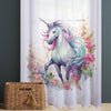 Unicorn Curtains Flower Sheer Curtain for Girls Room, Lightweight Animal Floral Nursery Net Voile, Kids Room Window Drapes, Machine Washable
