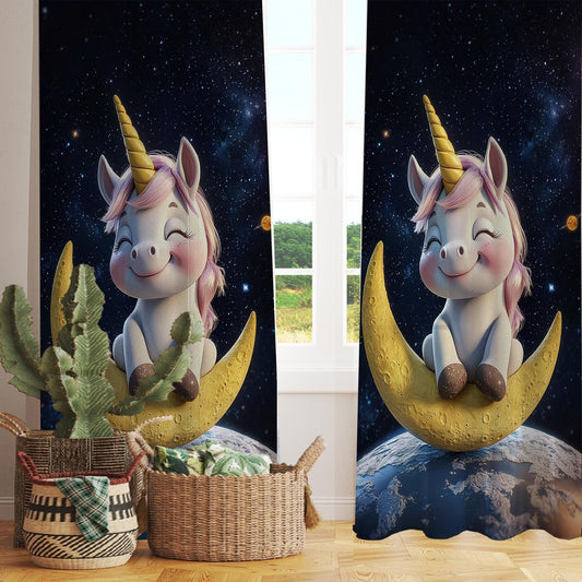 Unicorn Horse Flowers Sheer Curtain for Girls Room, Lightweight Animal Floral Nursery Net Voile, Kids Room Window Drapes, Machine Washable