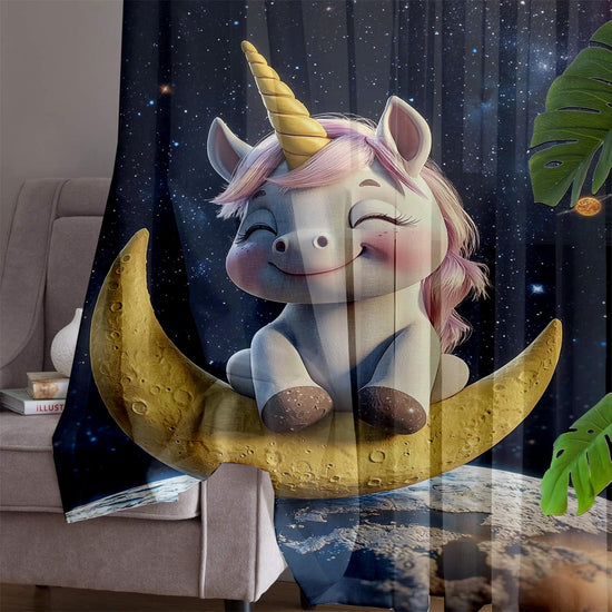 Unicorn Horse Flowers Sheer Curtain for Girls Room, Lightweight Animal Floral Nursery Net Voile, Kids Room Window Drapes, Machine Washable