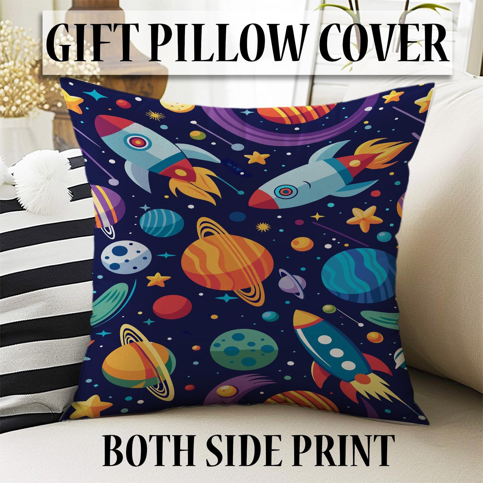 Galaxy Rocket Planets Sheer Curtain for Kids Room, Lightweight Space Stars Nursery Net Voile, Kids Room Window Drapes, Machine Washable