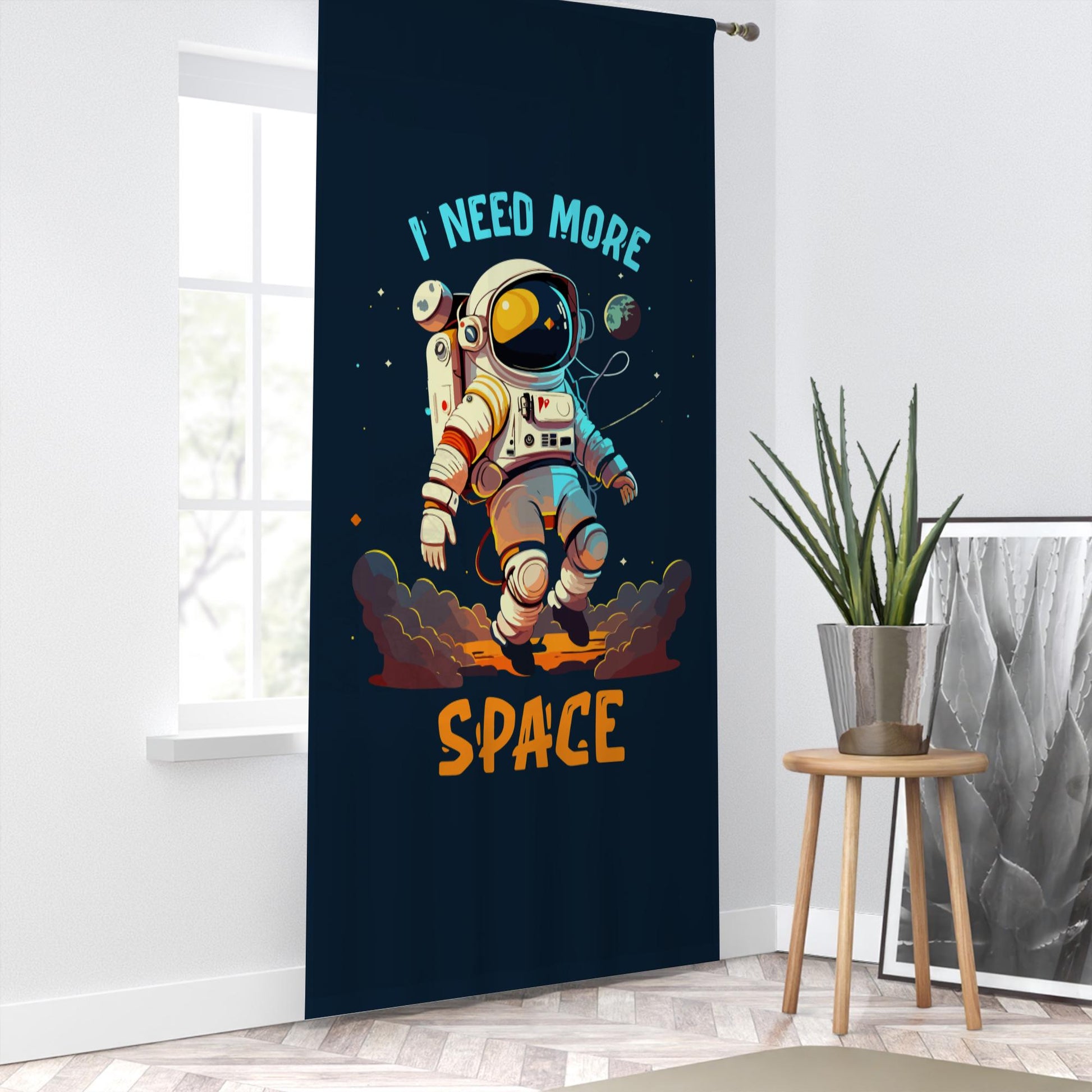 Astronaut Sheer Curtain for Kids Room, Lightweight Space Nursery Net Voile, Kids Room Window Drapes, Machine Washable