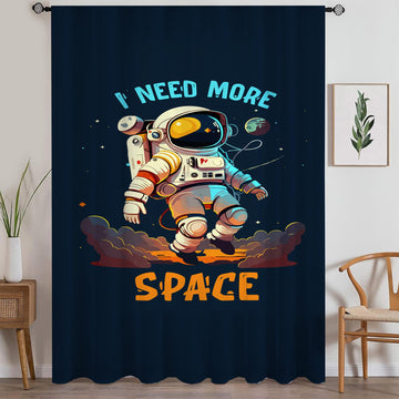Astronaut Sheer Curtain for Kids Room, Lightweight Space Nursery Net Voile, Kids Room Window Drapes, Machine Washable
