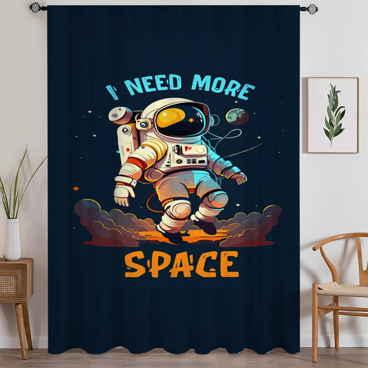 Astronaut Sheer Curtain for Kids Room, Lightweight Space Nursery Net Voile, Kids Room Window Drapes, Machine Washable