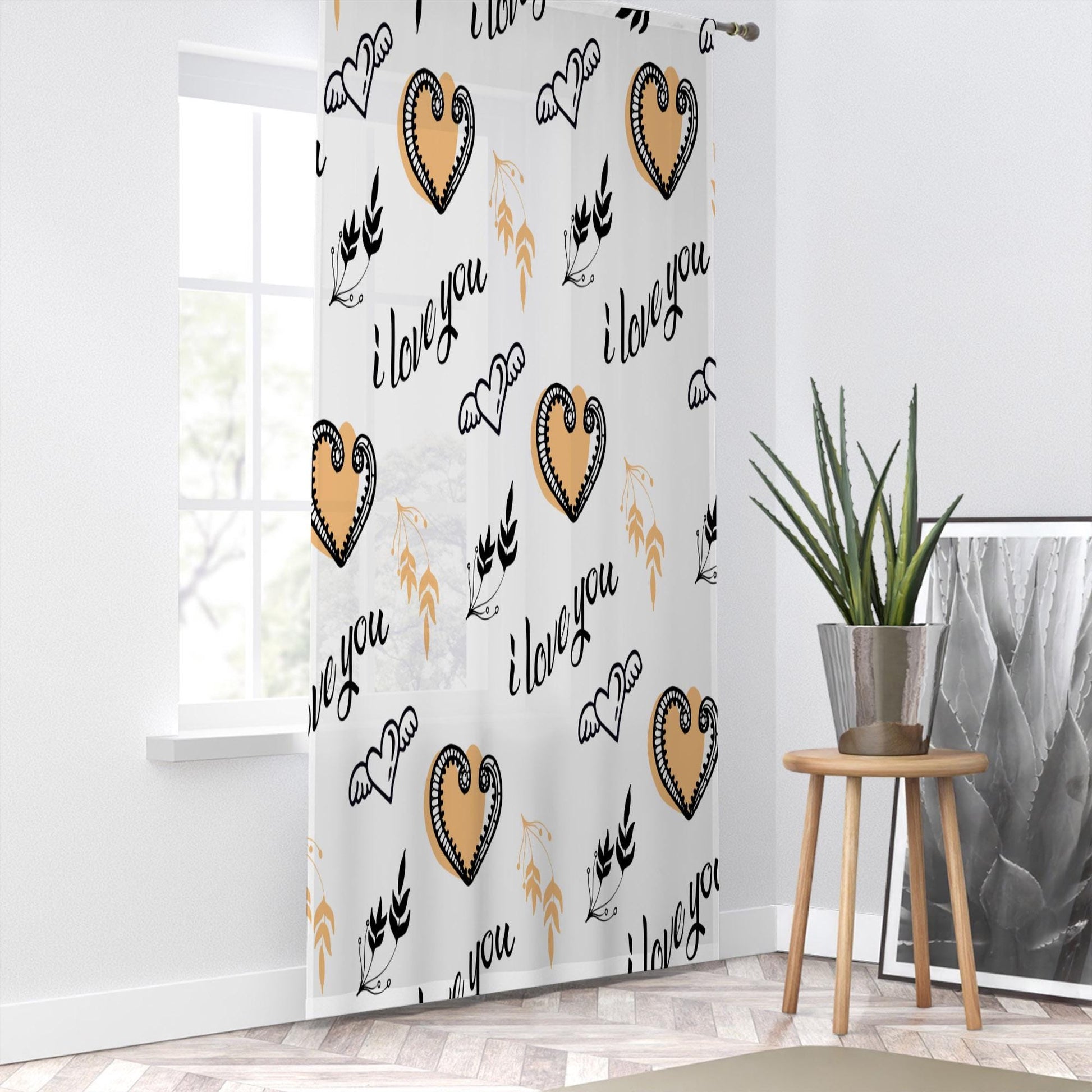 I love you Sheer Curtain for Kids Room, Lightweight Hearts Nursery Net Voile, Kids Room Window Drapes, Machine Washable