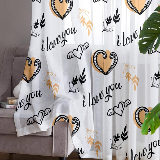 I love you Sheer Curtain for Kids Room, Lightweight Hearts Nursery Net Voile, Kids Room Window Drapes, Machine Washable