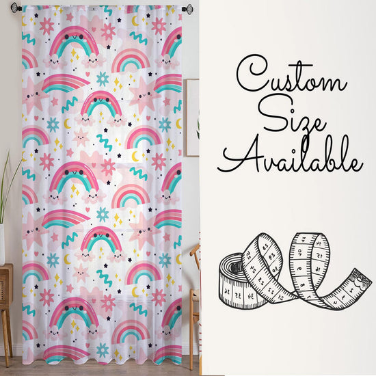 Cute Pink Rainbow Star Sheer Curtain for Girls Kids Room, Lightweight Stars Nursery Net Voile, Kids Room Window Drapes, Machine Washable