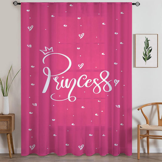 Cute Pink White Princess Sheer Curtain for Girls Kids Room, Lightweight Pink Nursery Net Voile, Kids Room Window Drapes, Machine Washable