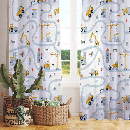 Construction Equipment Sheer Curtain for Boys Kids Room, Lightweight  Nursery Net Voile, Kids Room Window Drapes, Machine Washable
