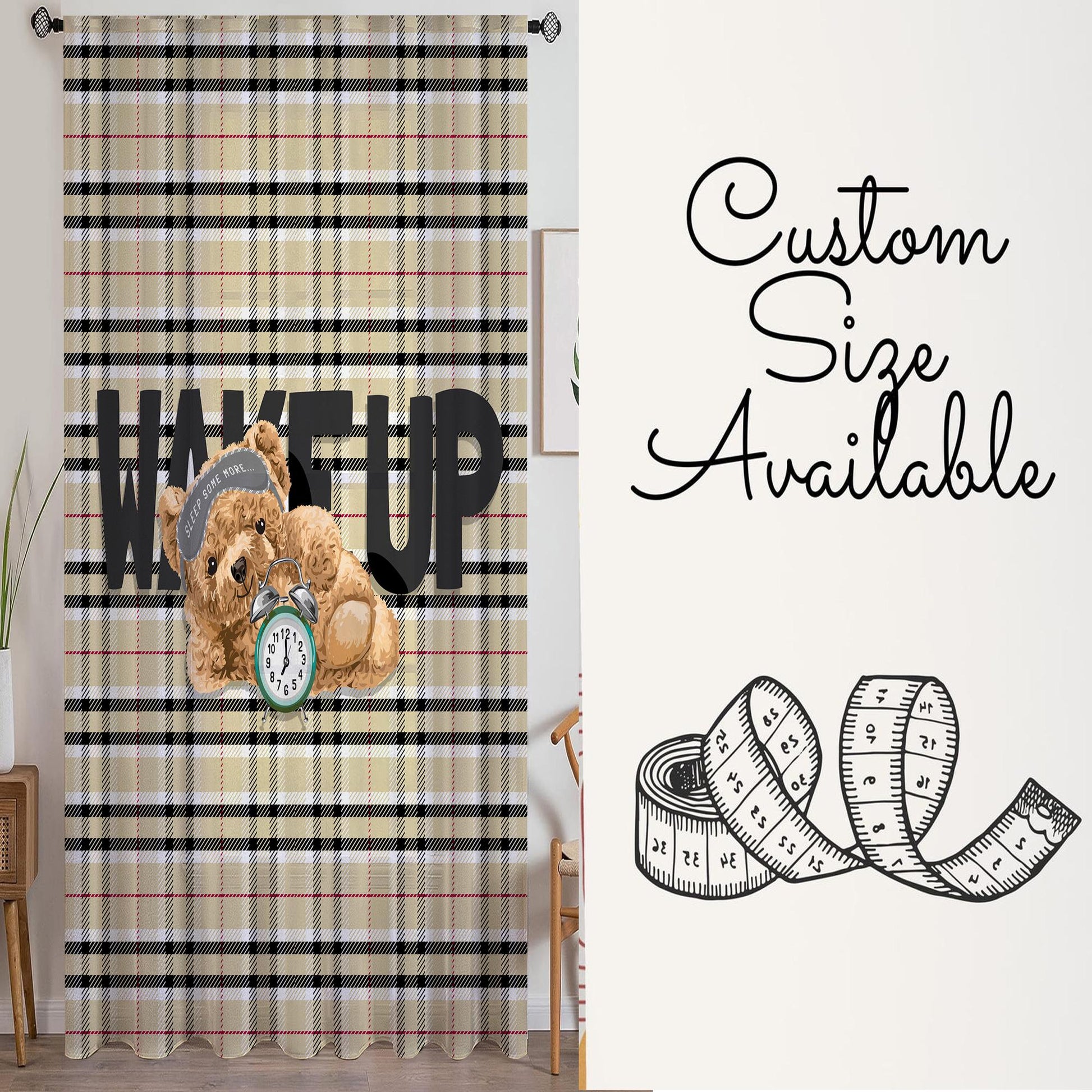 Sleepy Cute Bear Sheer Curtain for Kids Room, Lightweight  Nursery Net Voile, Kids Room Window Drapes, Machine Washable