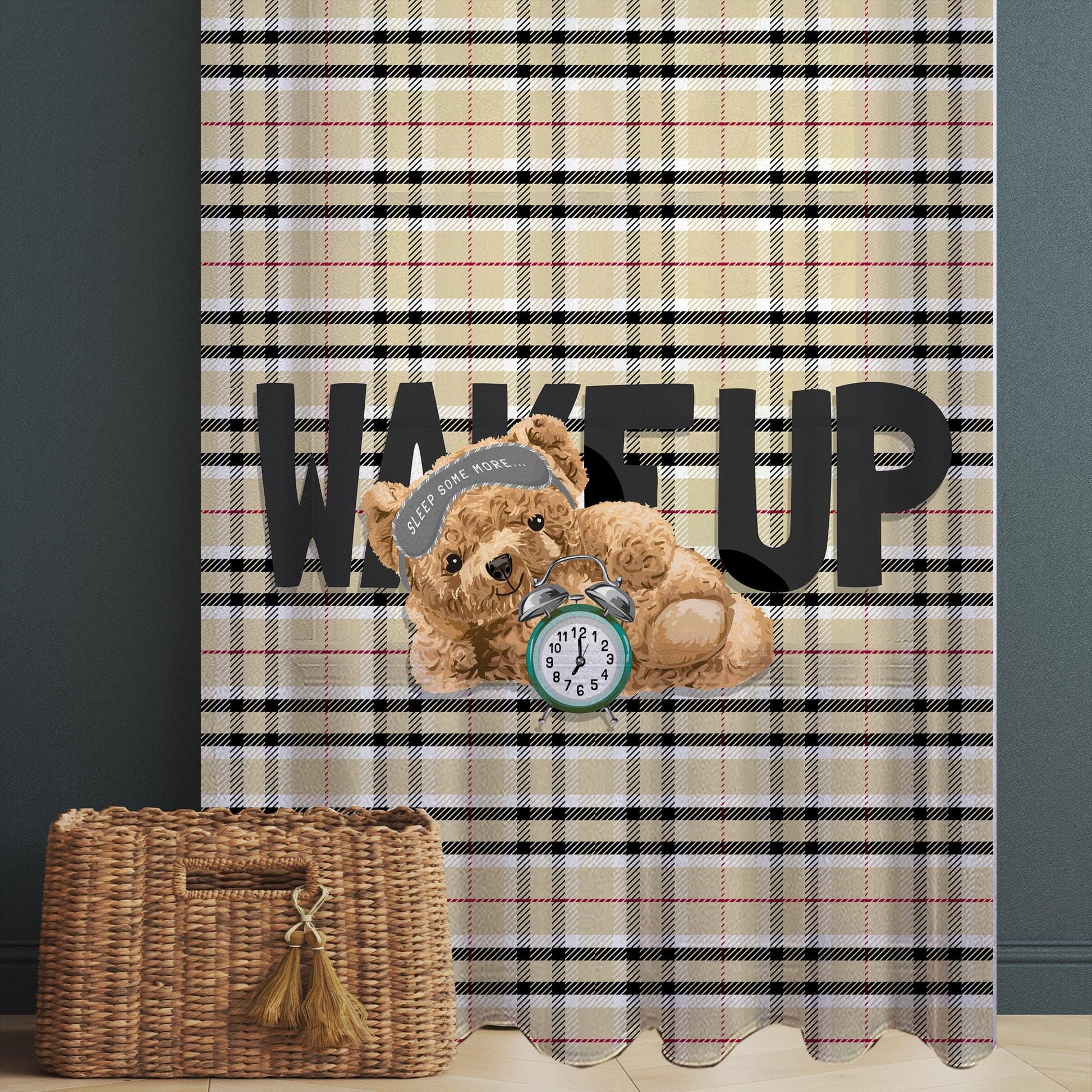 Sleepy Cute Bear Sheer Curtain for Kids Room, Lightweight  Nursery Net Voile, Kids Room Window Drapes, Machine Washable