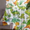 Dinosaur Sheer Curtain for Kids Room, Lightweight Green Orange Dino Jurassic Nursery Net Voile, Kids Room Window Drapes, Machine Washable
