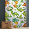 Dinosaur Sheer Curtain for Kids Room, Lightweight Green Orange Dino Jurassic Nursery Net Voile, Kids Room Window Drapes, Machine Washable
