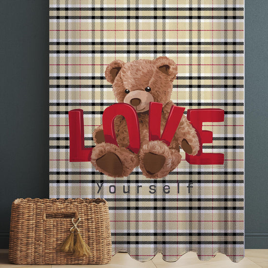 Cute Bear Sheer Curtain for Kids Room, Lightweight  Love Hearts Nursery Net Voile, Kids Room Window Drapes, Machine Washable