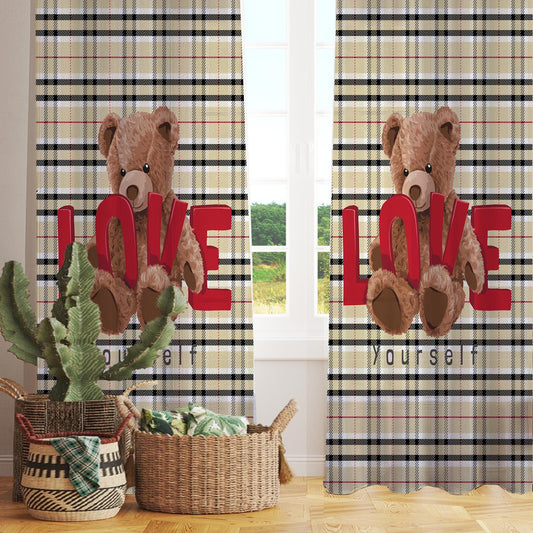 Cute Bear Sheer Curtain for Kids Room, Lightweight  Love Hearts Nursery Net Voile, Kids Room Window Drapes, Machine Washable