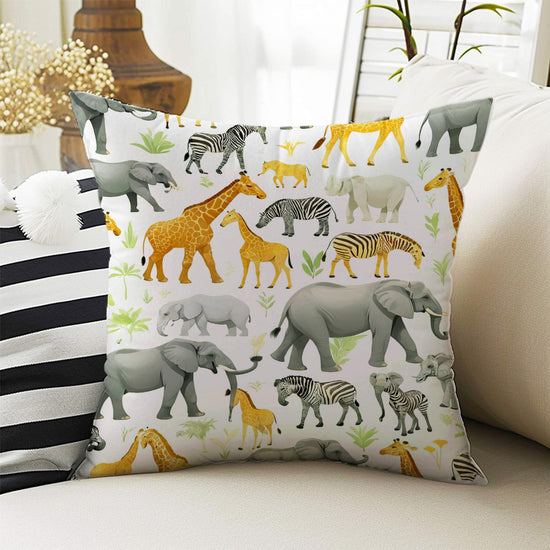 Cute Animals Pillow Covers for Kids Room & Playroom Decor, Bold Nursery Cushion Covers, Decorative Animal Themed Throw Pillowcases