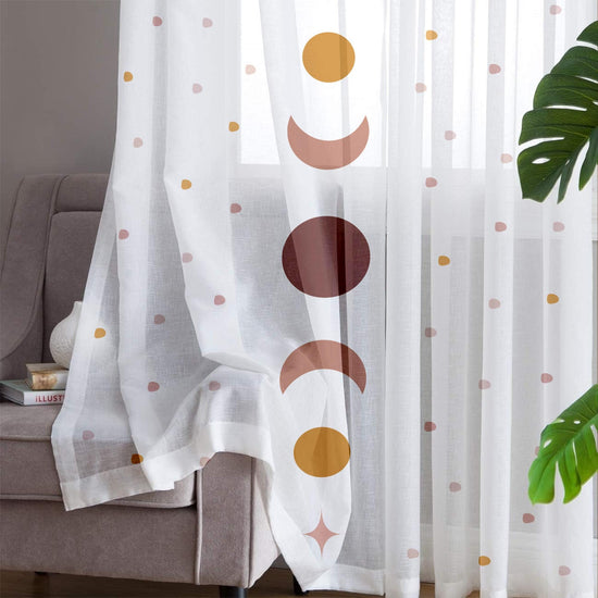 Boho Moons Sheer Curtain for Kids Room, Lightweight Polka Dots Nursery Net Voile, Kids Room Window Drapes, Machine Washable